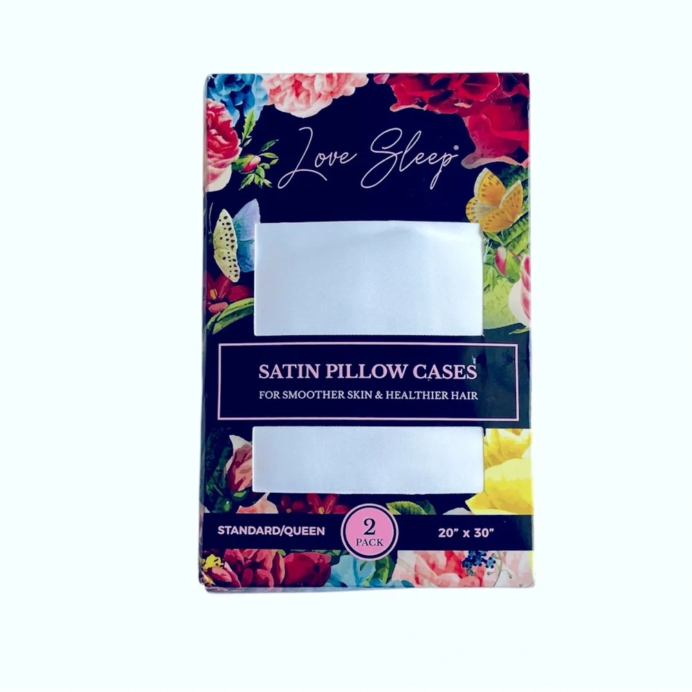 NWT Love Sleep White Satin Pillowcases 2 Pack Standard Queen 20x30